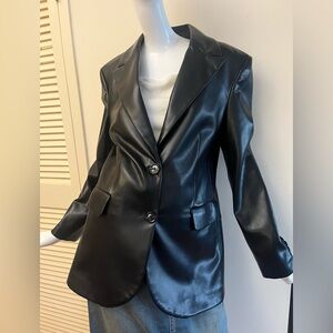 Mango Black Faux Leather Blazer